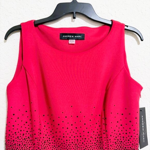 NEW Andrew Marc womens Beads/Sequins Black & Red Bodycon/Cocktail Dress Size 6 - Picture 3 of 15